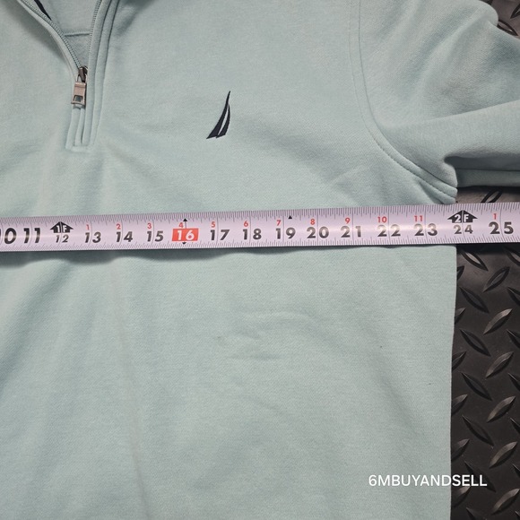 Nautica Mens XL Quarter Zip Fleece Pullover Light Blue Mint Casual - Picture 8 of 10